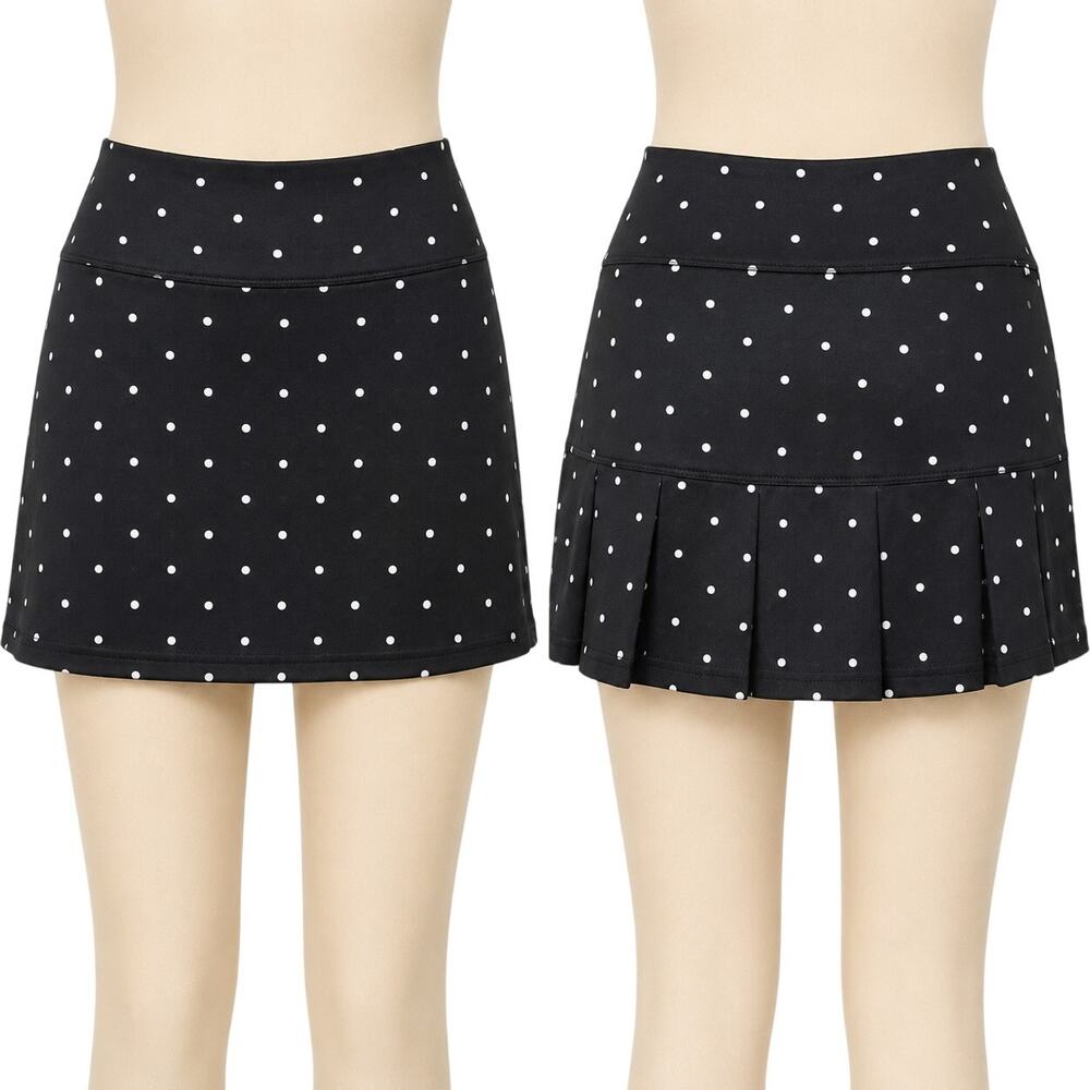 Bollé Tech Pleated Skirt Womens Sz S Active Black White Polka Dot Tennis Golf
